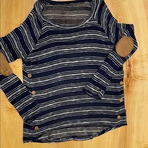 Striped Navy Sweater with Elbow Patches